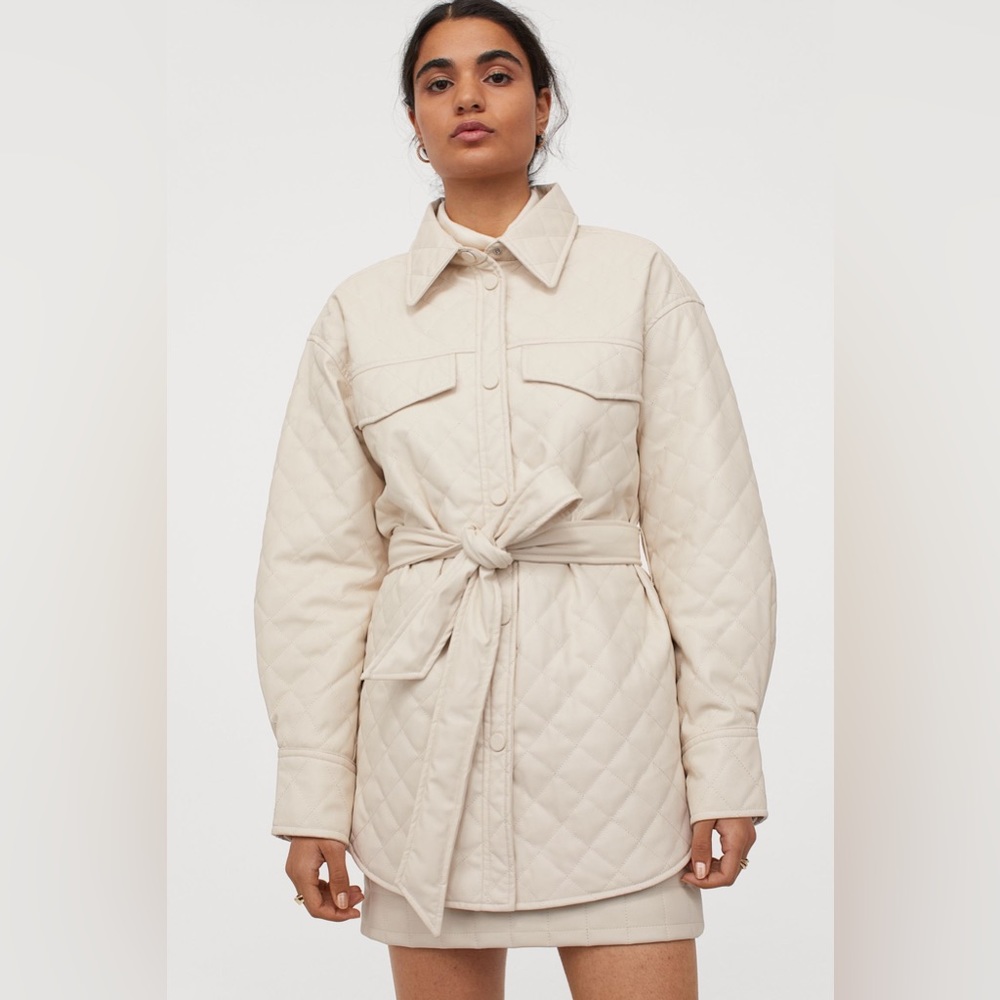 NWT H&M Faux Leather Quilted Shacket - Cream - Size S